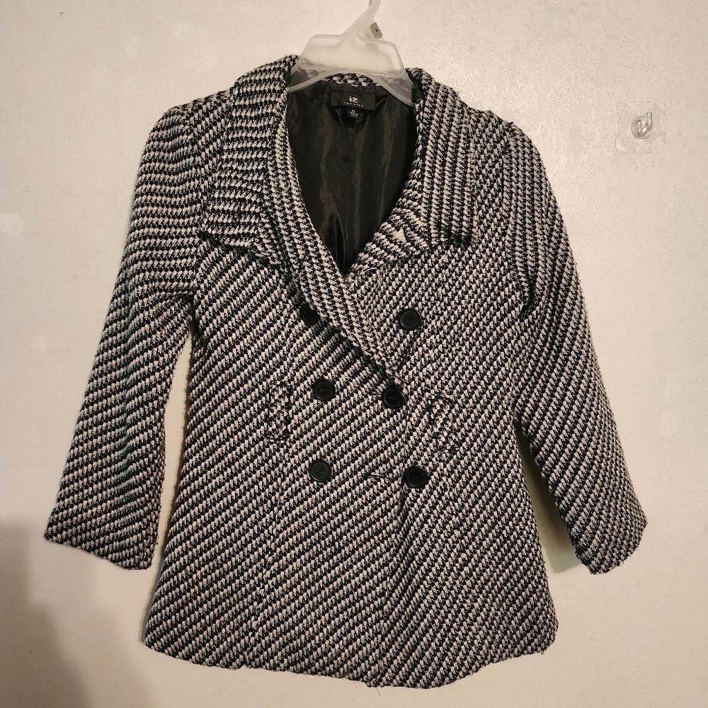 Amy Byer Black White Pea Coat Jacket Size M, No Belt